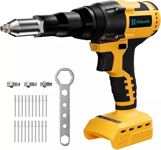 Cordless Rivet Nut Tool Kit Compatible with Dewalt 20V Battery(Tool Only),Brushless Cordless Rivet Gun with 3 Size (1/8",5/32",3/16") Rivets and Rivet Head,Pop Rivet Gun for Metal, Plastic and Leather