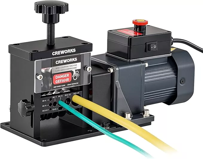 CREWORKS Automatic Wire Stripper Machine, 8 Channel Electric Wire Stripping Machine for 0.06 to 0.67 in. Copper Wires, Electric Cable Stripper Machine with 5 Blades and All-Copper Motor for Recycling