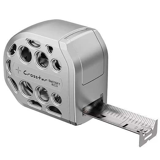 Crosstar 16FT Magnetic Self-Locking Stainless Steel Tape Measure, Double-Sided Scale, Waterproof & Rustproof Retractable Measuring Tape with Hollow Design for Home, Industrial, Woodworking