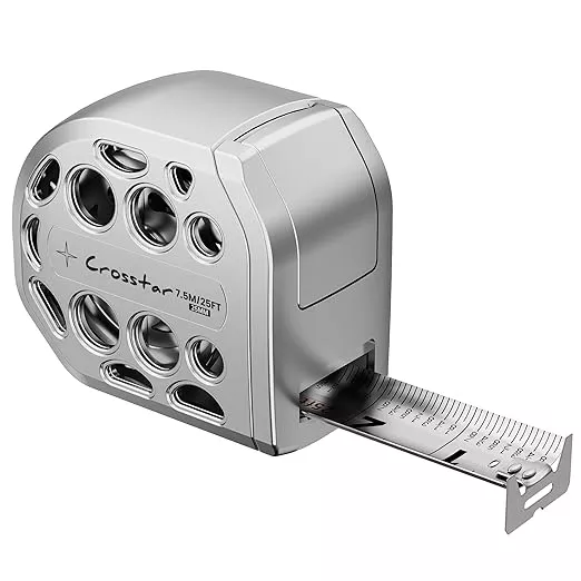 Crosstar 25FT Magnetic Self-Locking Stainless Steel Tape Measure, Double-Sided Scale, Waterproof & Rustproof Retractable Measuring Tape with Hollow Design for Home, Industrial, Woodworking