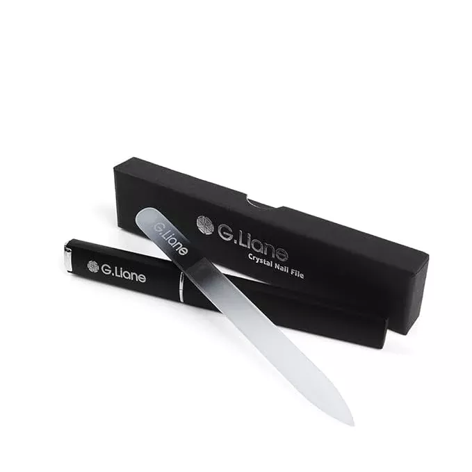 Crystal Nail File–Professional Double Sided Glass Fingernail Files with Case,Manicure for Natural Acrylic Gels Nails,Manicure Tools for Home and Salon(Rainbow Black)