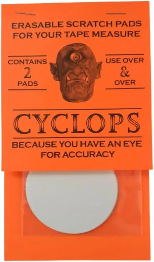 CYCLOPS Erasable Scratch Pads for Tape Measure, Construction, Woodworking Tool - Jobsite Tough, Made in the USA - 2 Pads - Write Measurements & Notes - Great Stocking Stuffer, Gift for Men & Women