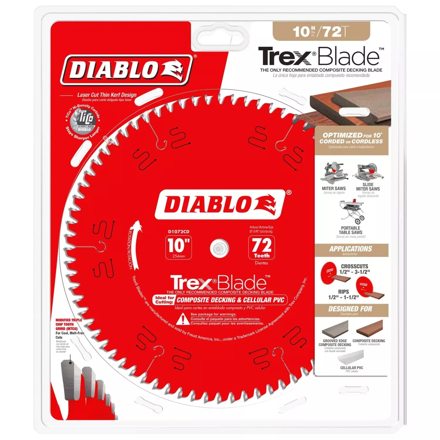 Diablo D1072CD 10-in. x 72-Teeth TrexBlade Saw Blade for Composites and Plastic