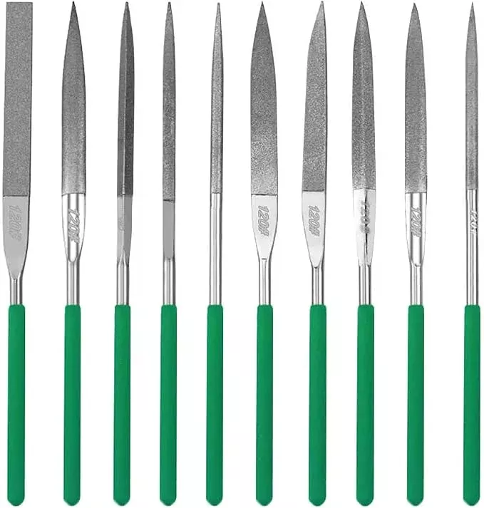 Diamond Files Set,10PCS Precision Needle File Set,Super Hard Black Nickel Coated Alloy File,Diamond Coated Files for Filing Metal,Ceramic,Stone,Jewelry,Glass.120 Grit,5×180mm
