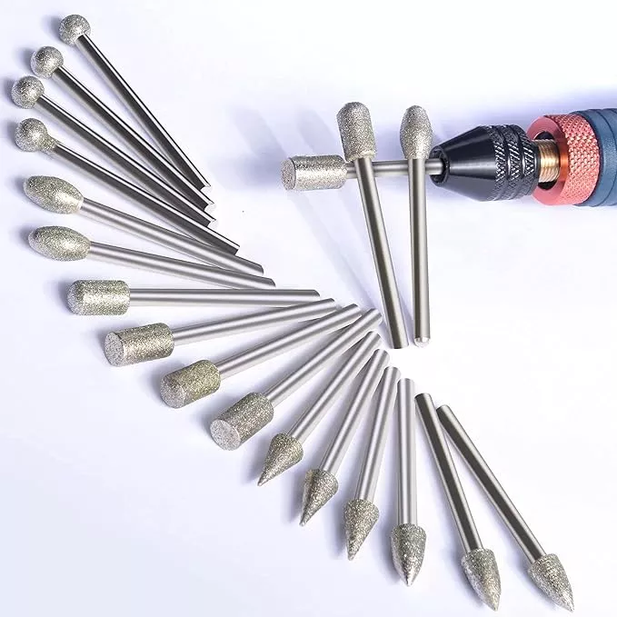 Diamond Grinding Burr Drill Bit Set Compatible with Dremel Rotary Tool 20Pcs Diamond Drill Bits with 1/8" Shank Rotary Tool Accessories for Carving Engraving Grinding Polishing Stone Glass Ceramic