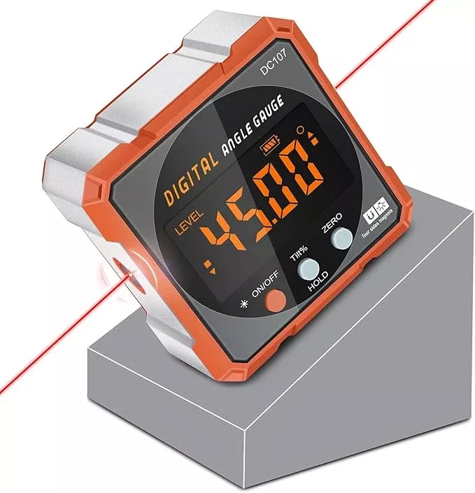 Digital Angle Finder Magnetic Electronic Angle Cube Dual Laser Gauge Digital Level with Slope Percentage Table Saw Miter Protractor Woodworking Measuring Tool Level Box for Hanging