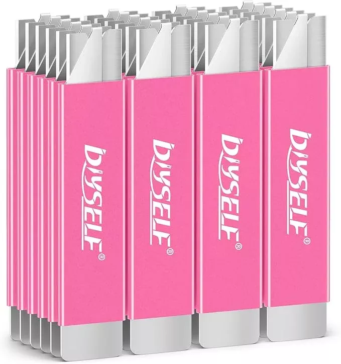 DIYSELF 24 Box Cutter, Utility Knife Retractable, Mini Utility Knife with Single Edge Razor Blades, Small Box Cutters Bulk for Home, Office (Pink)