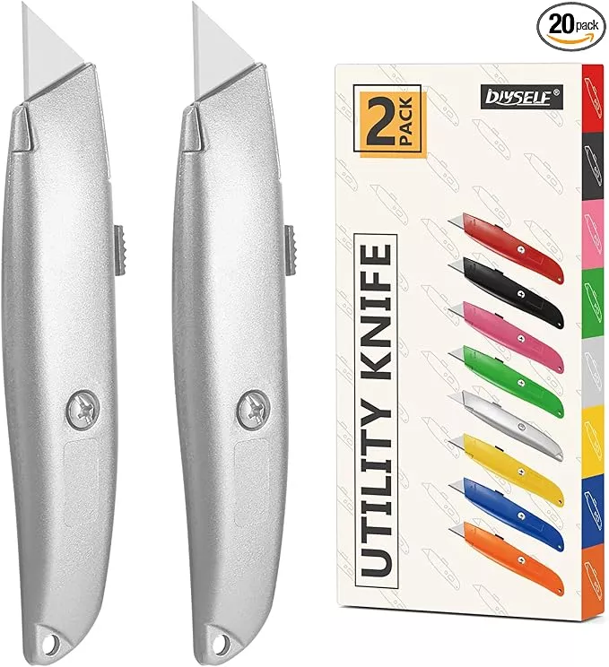 DIYSELF Utility Knife, 20 Pack Heavy Duty Box Cutter Retractable, Box Cutter Knife, Box Opener, Cardboard Cutter, Utility Knives for Garage, Home and Office, Box Cutters for Daily Use (Green)