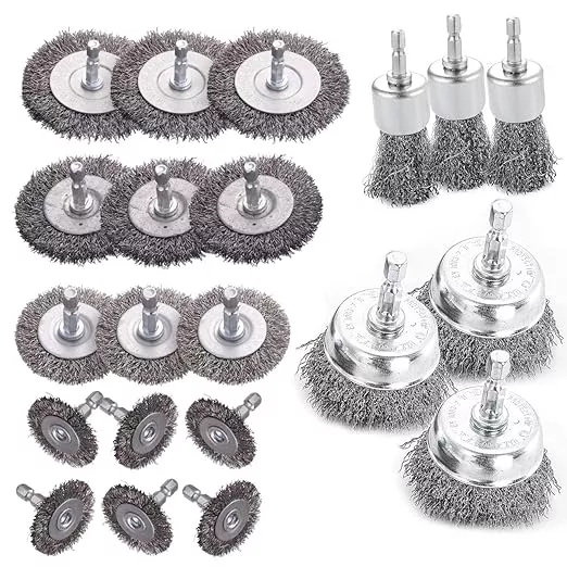 Double Elite Wire Brush for Drill Set 21 Pcs, Abrasive Wire Wheel for Drill 1/4 Inch Hex Shank, Wire Cup Brush for Drill, Drill Wire Brush Coarse Crimped Carbon Steel, Wire Brush Drill Attachments