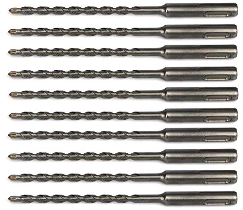 DrillForce 10pcs 1/4 inch x 6 inch SDS Plus Hammer Drill Bits, Rotary Hammer Drill Bits, Ideal for Drill Holes into Masonry, Concrete, Brick & Cinder Block.