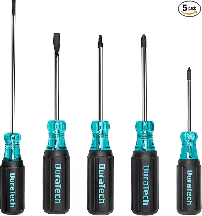 DURATECH 5 PCS S2 Steel Screwdriver Set, Professional Screwdrivers with Non-Slip Cushion Grip & Marked Specifications, 2 Phillips 2 Flathead and 1 Square Head Screw Driver, for Home and Industrial Use