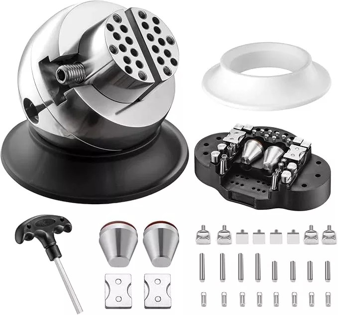 DZQ Ball Vise 3" Engraving Setting Tool 360°Rotation Professional Ball Vise 36PCS Attachment Jewelry Engraving Block Tools(Stainless Steel)