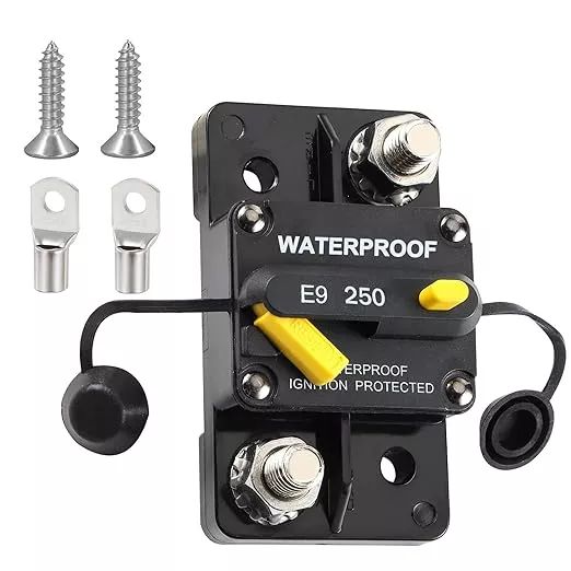 E93 Circuit Breaker Waterproof IP67 25A-300A Extended Surface Mount with 3/8" Diagonal Studs Hi-Amp Marine RV Truck Protector (50A)