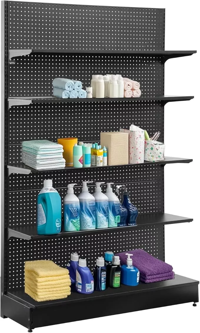Eastern Tree Pegboard Display Stand, 4x6.5 Feet Gondola Retail Shelving Wall Display for Convenient Grocery Office Supply or Retail Stores, Standing Peg Board Display Rack with 30 Hooks