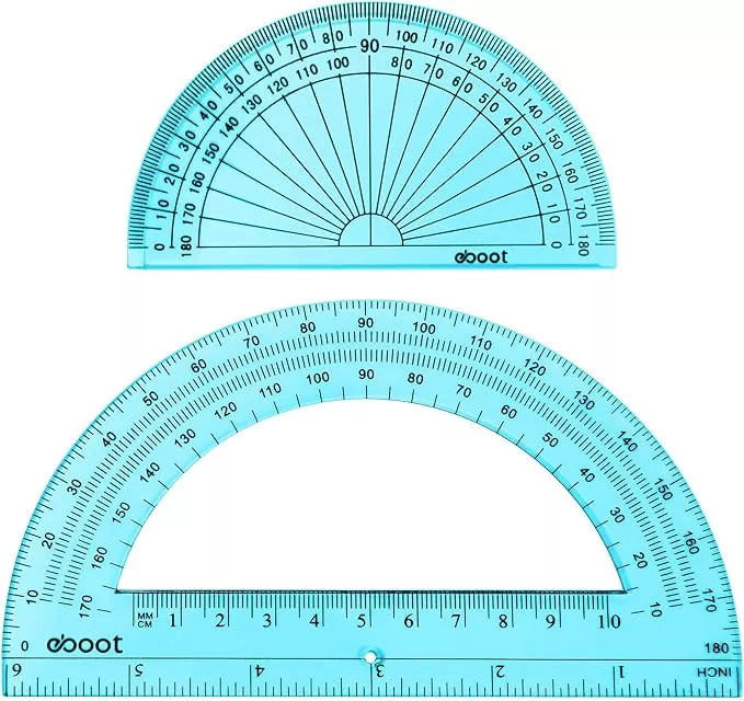 EBOOT 2 Pcs Plastic Protractor Clear 180 Degrees Transparent Protractor for Geometry, 4 Inch and 6 Inch
