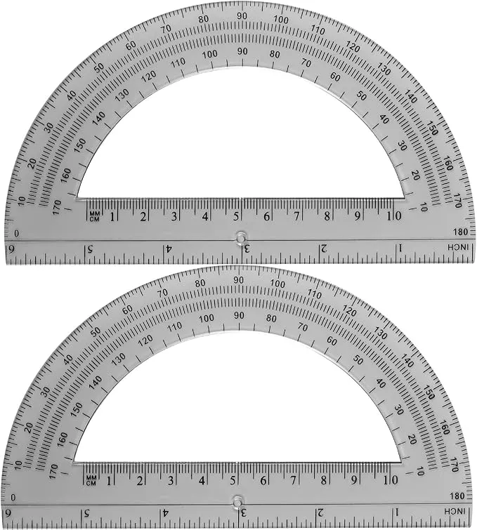 EBOOT Plastic Protractor Math Protractors 180 Degrees, 6 Inch, Pack of 2 (Black)