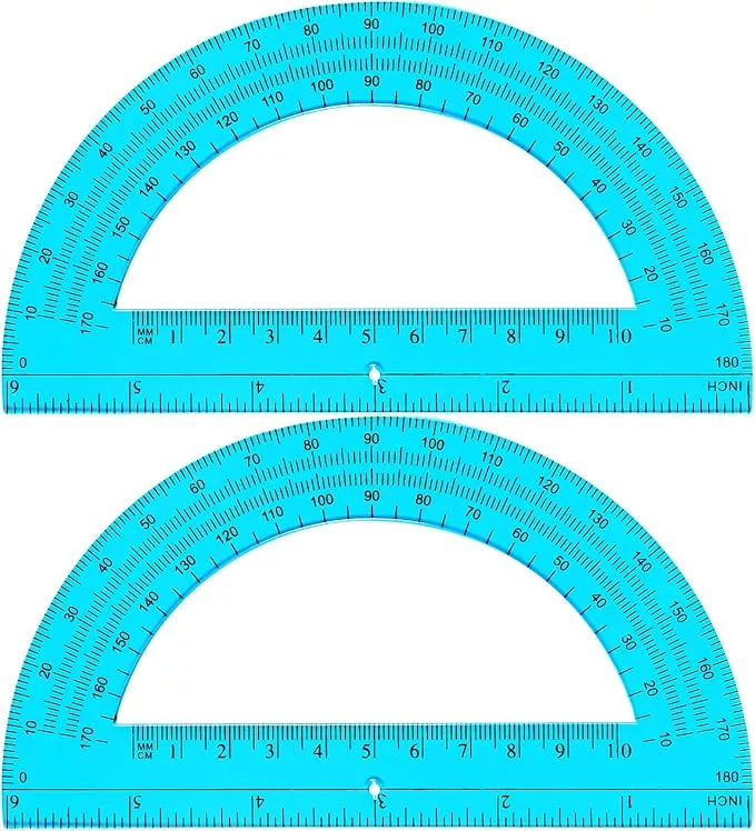 EBOOT Plastic Protractor Math Protractors 180 Degrees, 6 Inch, Pack of 2 (Blue)
