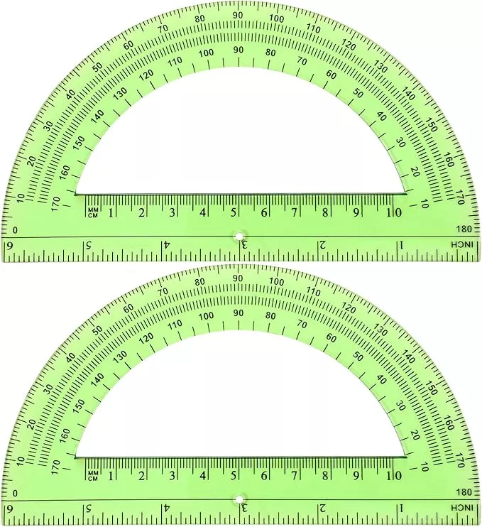 EBOOT Plastic Protractor Math Protractors 180 Degrees, 6 Inch, Pack of 2 (Green)