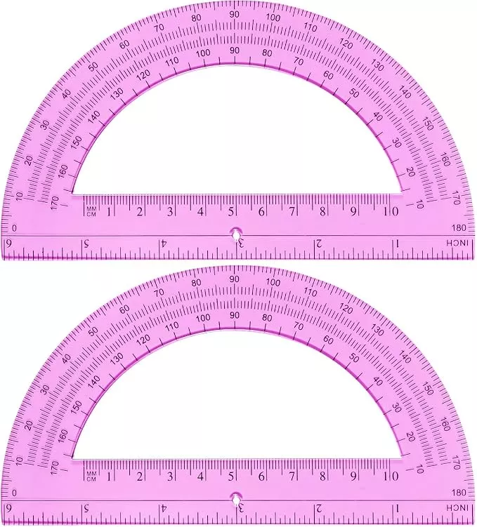 EBOOT Plastic Protractor Math Protractors 180 Degrees, 6 Inch, Pack of 2 (Pink)
