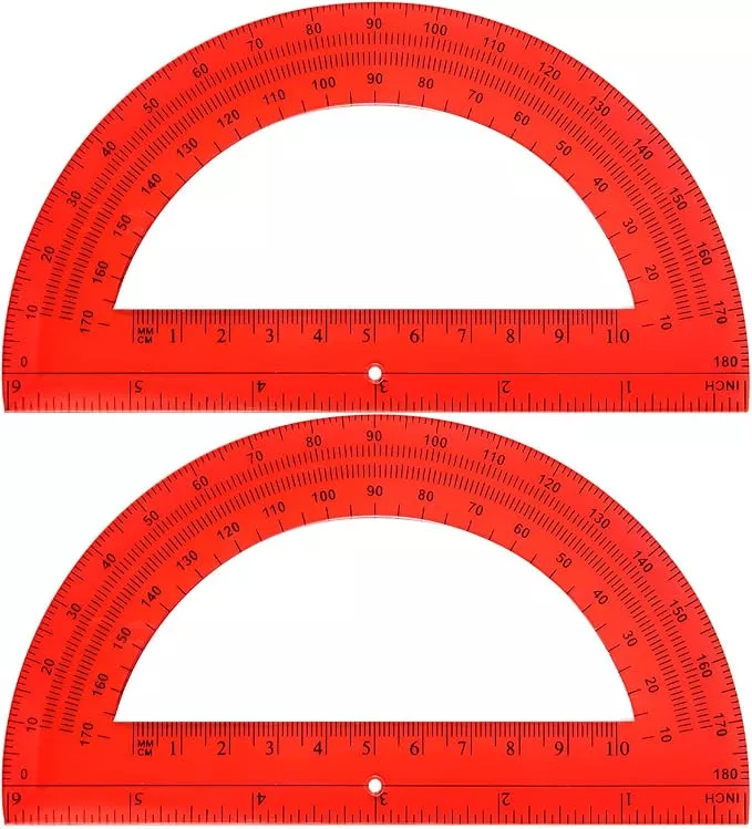 EBOOT Plastic Protractor Math Protractors 180 Degrees, 6 Inch, Pack of 2 (Red)