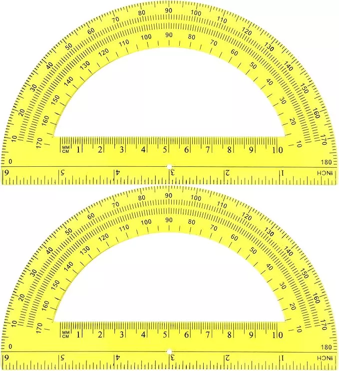 EBOOT Plastic Protractor Math Protractors 180 Degrees, 6 Inch, Pack of 2 (Yellow)