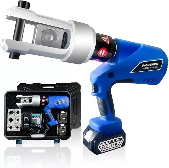 Electric Hydraulic Cable Lug Crimper Pliers Rechargeable Crimping Tool 20 Ton Electrical Terminal Cable Wire Fiber Crimper Kit with 7 Dies (HMX-630)
