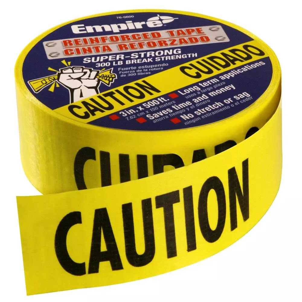 Empire Level 500' Reinforced Yellow Barricade Tape - CAUTION/CUIDADO 76-0600