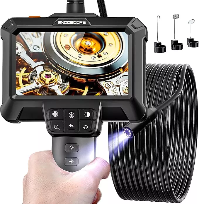 Endoscope Camera with Light - IP67 Waterproof Borescope Camera with 8 Adjustable LED Lights | 4.3" LCD Screen Borescope | HD 1080P Inspection Cameras with 16.5ft Semi-Rigid Cord Tools for Men