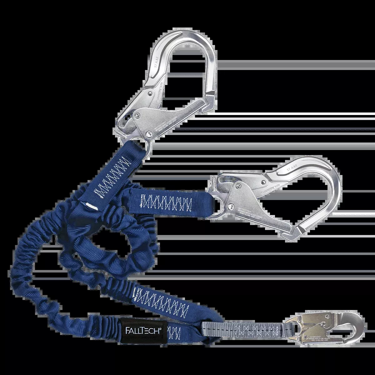 FALLTECH 4-1/2' - 6' ELASTECH Energy Absorbing Lanyard, Double-Leg w/ Aluminum Rebar Hooks