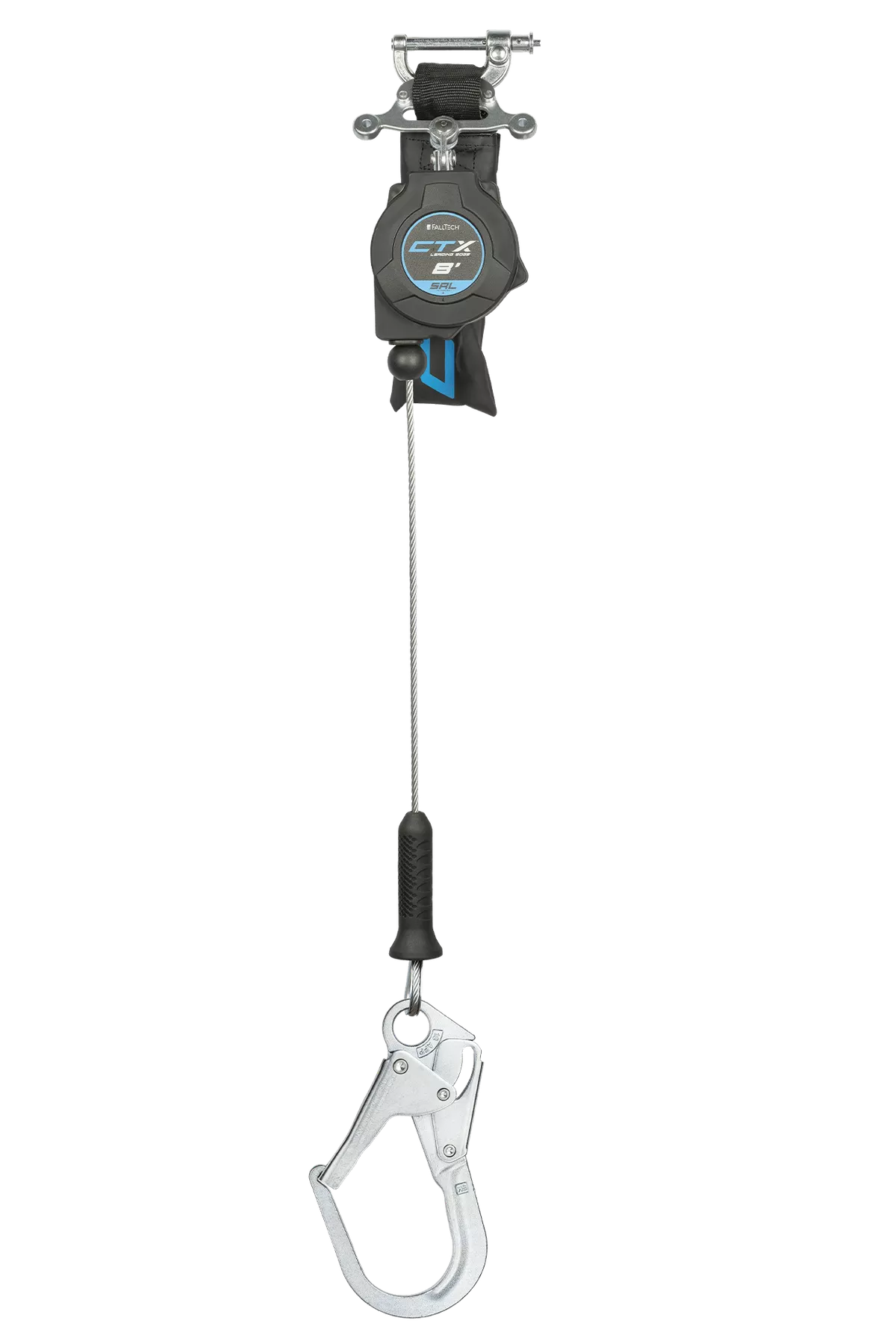 FALLTECH 8' CTX™ Cable Class 2 Leading Edge Personal SRL-P, Single-Leg w/ Steel Rebar Hook