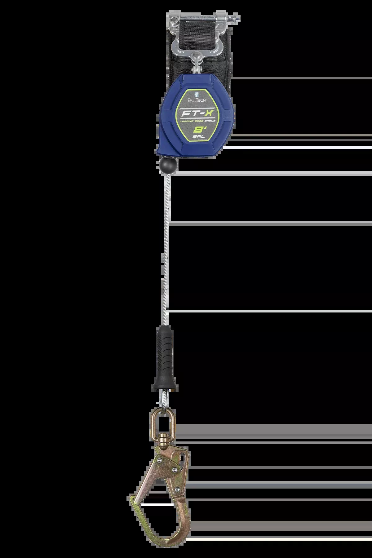 FALLTECH 8' FT-X™ Cable Class 2 Leading Edge Personal SRL-P, Single-Leg w/ Steel Swivel Mini Rebar Hook