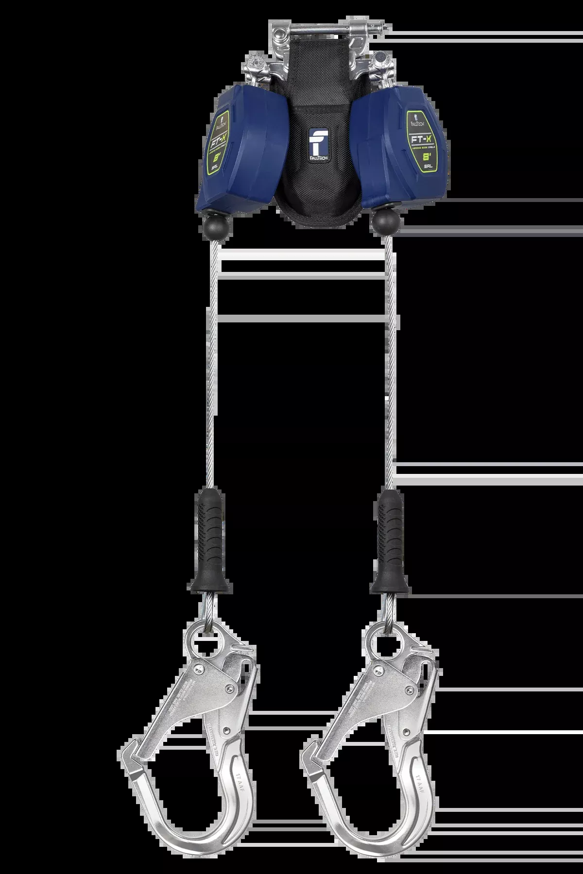 FALLTECH 8' FT-X™ Cable Class 2 Leading Edge Personal SRL-P, Twin-Leg w/ Aluminum Rebar Hooks