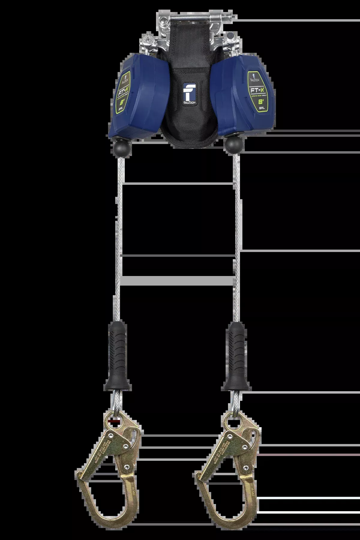 FALLTECH 8' FT-X™ Cable Class 2 Leading Edge Personal SRL-P, Twin-Leg w/ Steel Mini Rebar Hooks
