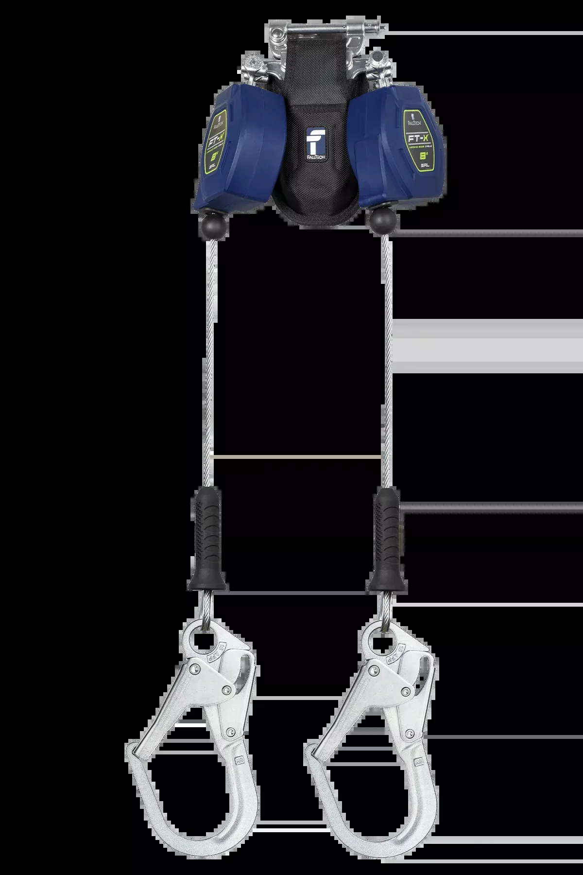 FALLTECH 8' FT-X™ Cable Class 2 Leading Edge Personal SRL-P, Twin-Leg w/ Steel Rebar Hooks