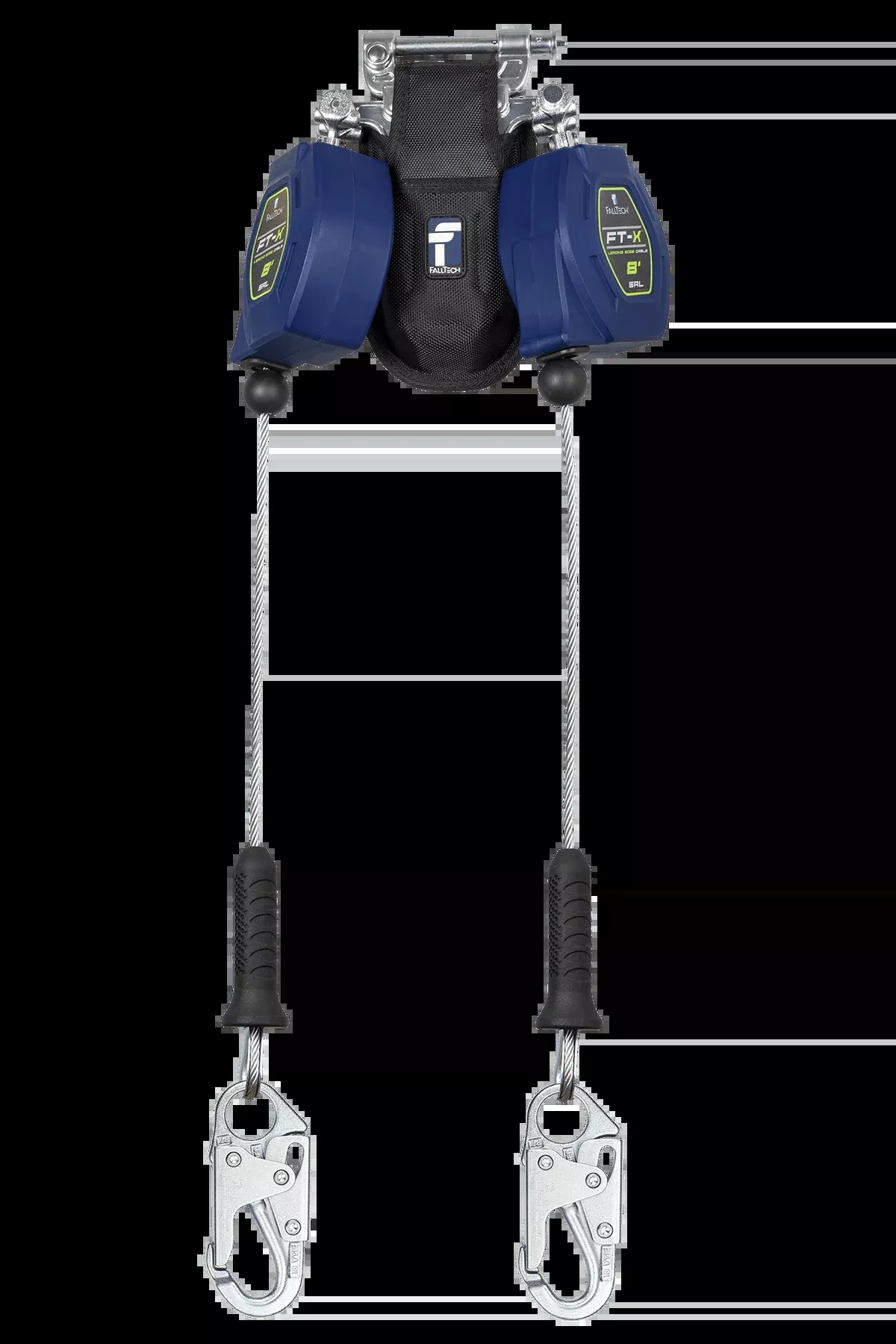 FALLTECH 8' FT-X™ Cable Class 2 Leading Edge Personal SRL-P, Twin-Leg w/ Steel Snap Hooks
