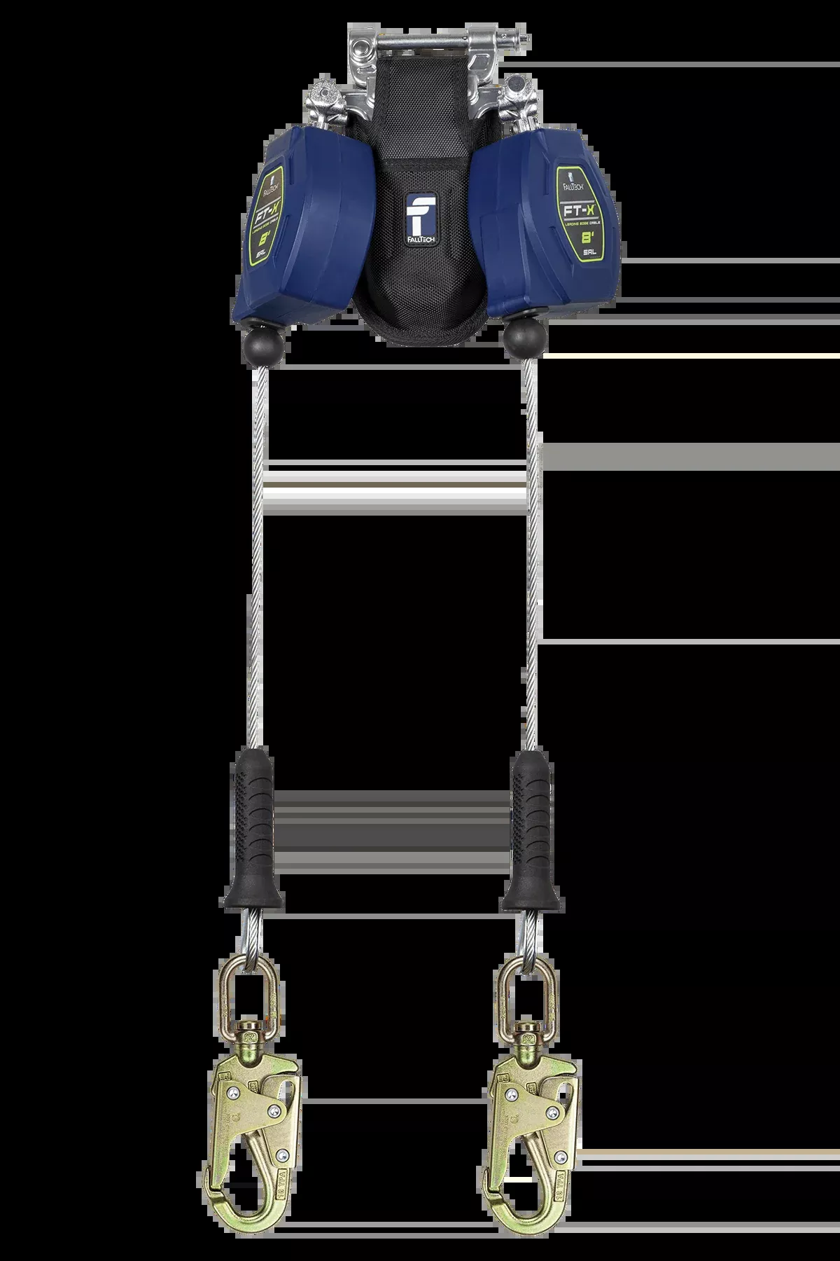 FALLTECH 8' FT-X™ Cable Class 2 Leading Edge Personal SRL-P, Twin-Leg w/ Steel Swivel Mini Rebar Hook