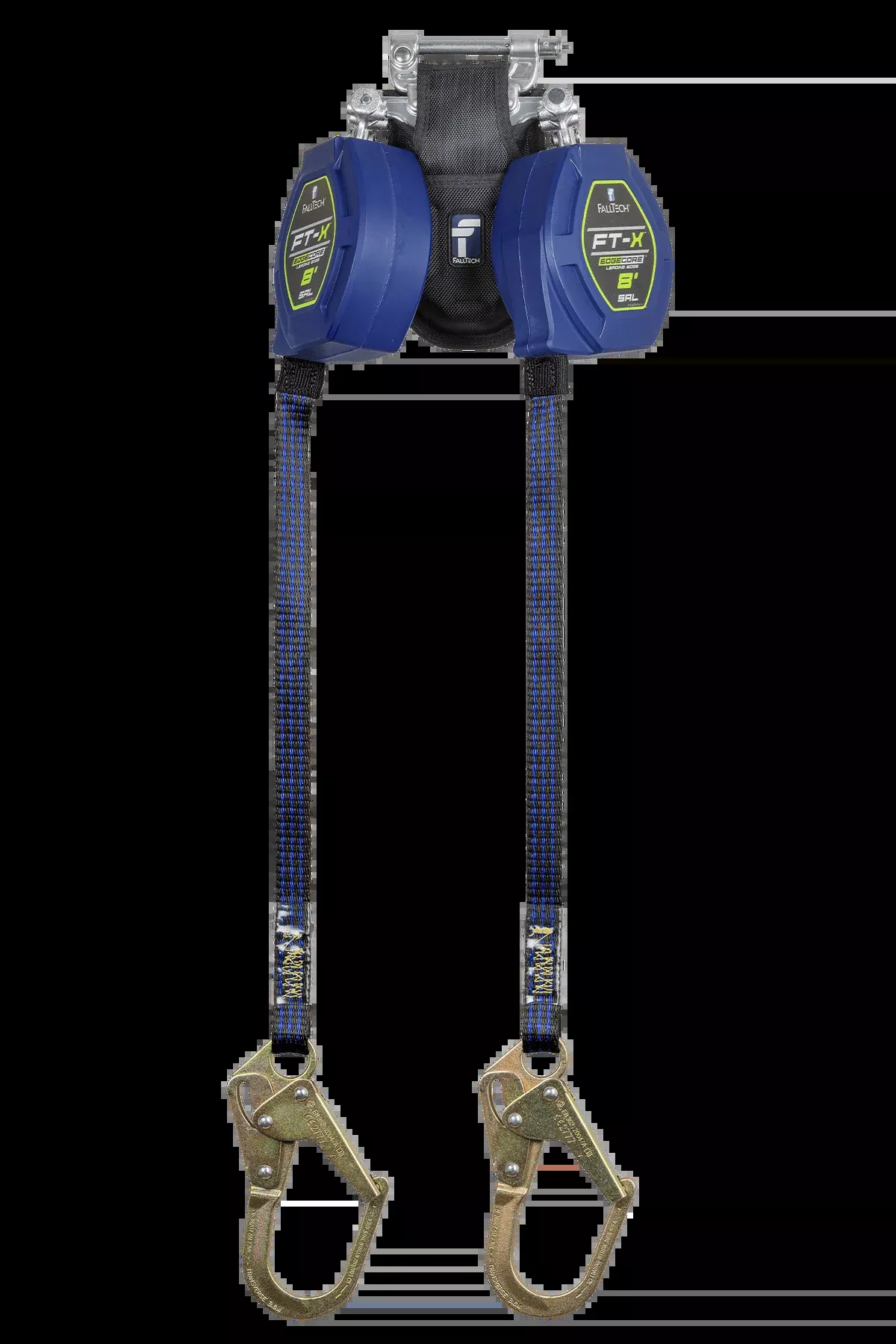 FALLTECH 8' FT-X™ EDGECORE™ Class 2 Leading Edge Personal SRL-P, Twin-Leg w/ Steel Mini Rebar Hooks