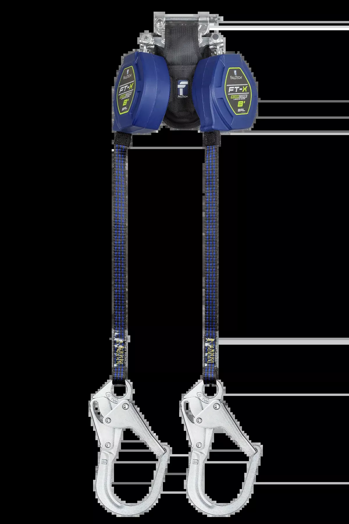 FALLTECH 8' FT-X™ EDGECORE™ Class 2 Leading Edge Personal SRL-P, Twin-Leg w/ Steel Rebar Hooks
