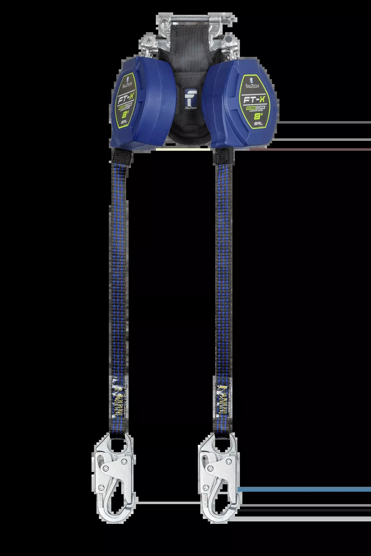 FALLTECH 8' FT-X™ EDGECORE™ Class 2 Leading Edge Personal SRL-P, Twin-Leg w/ Steel Snap Hooks