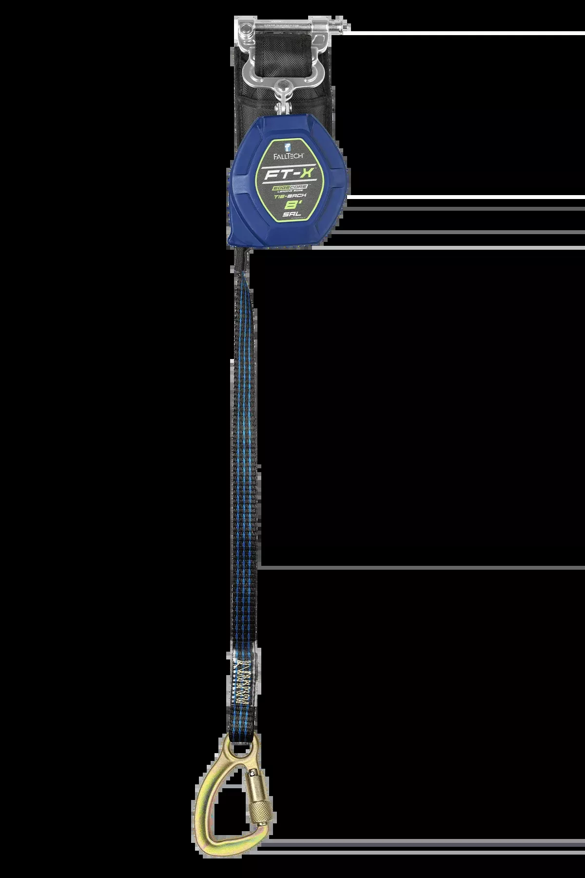 FALLTECH 8' FT-X™ EDGECORE™ Tie-Back Class 2 Leading Edge Personal SRL-P, Single-Leg w/ Steel 5K Snap Hook