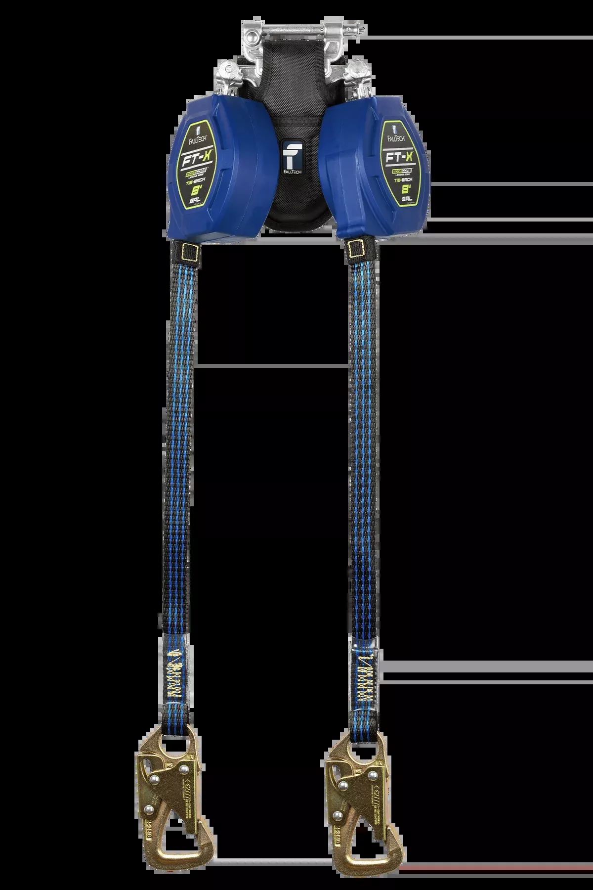 FALLTECH 8' FT-X™ EDGECORE™ Tie-Back Class 2 Leading Edge Personal SRL-P, Twin-Leg w/ Steel 5K Snap Hook