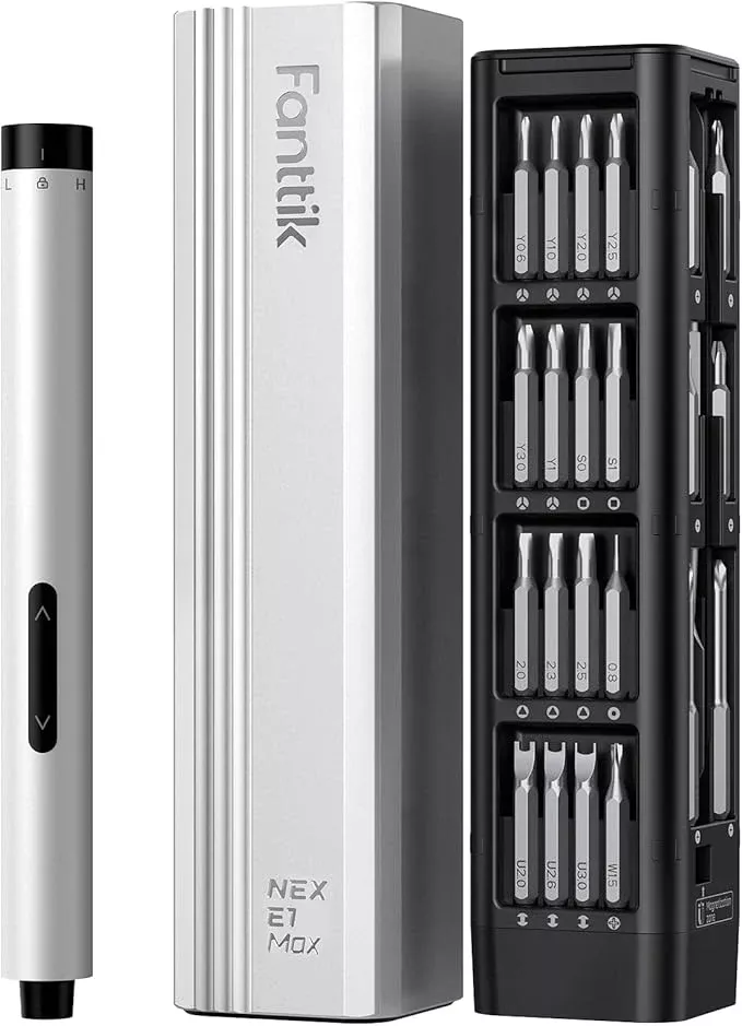 Fanttik E1 Max Electric Screwdriver, Mini Precision Screwdriver Set, 50 Magnetic Bits, Magnetic Storage, 5/32‘’Hex, Repair Tool Kit for Electronics Phone Camera Laptop Watch (Silver)