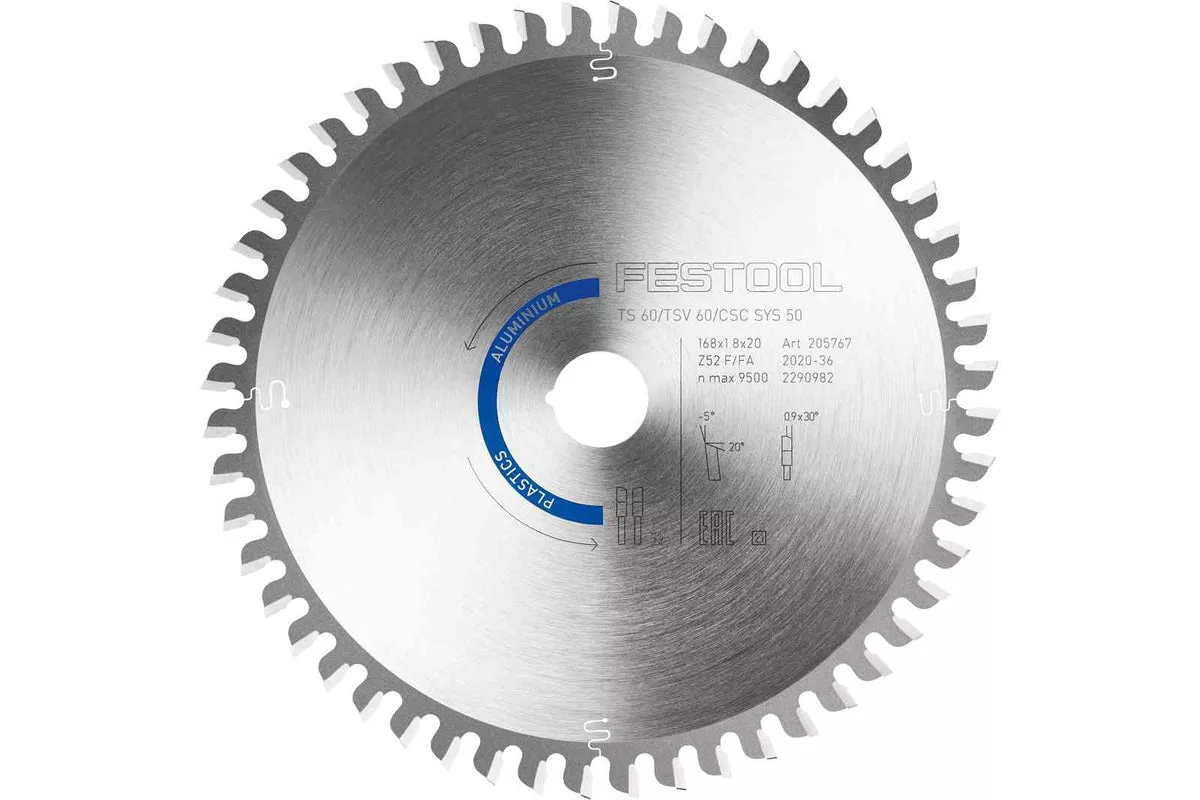 FESTOOL Saw Blade ALUMINIUM/PLASTICS HW 168x1,8x20 TF52 A