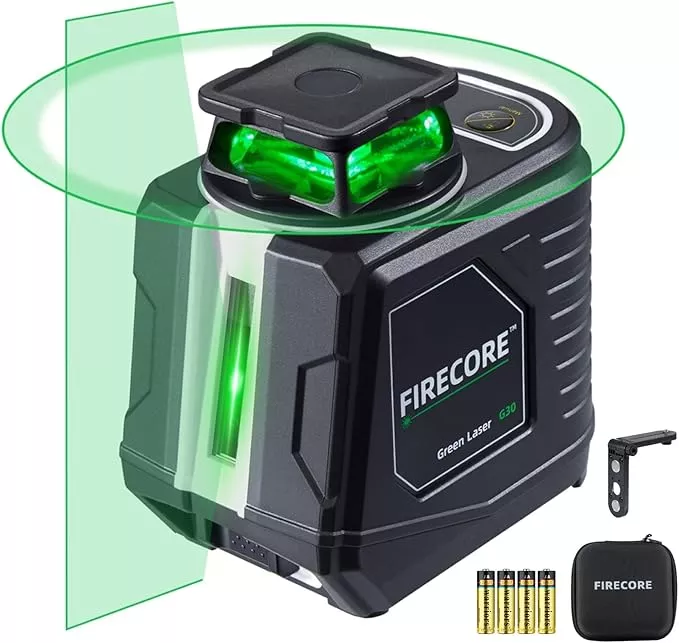 Firecore Self Leveling Laser Level, 360° Green Cross Line Lazer Level with Pluse Mode, 3 Brightness Adjustment Laser Leveler Tool for Hanging Shelves Cabinets Home DIY Project