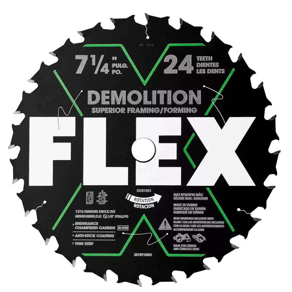 FLEX 7-1/4" 24T Demolition Superior Framing/Forming Circular Saw Blade FA201003-10B