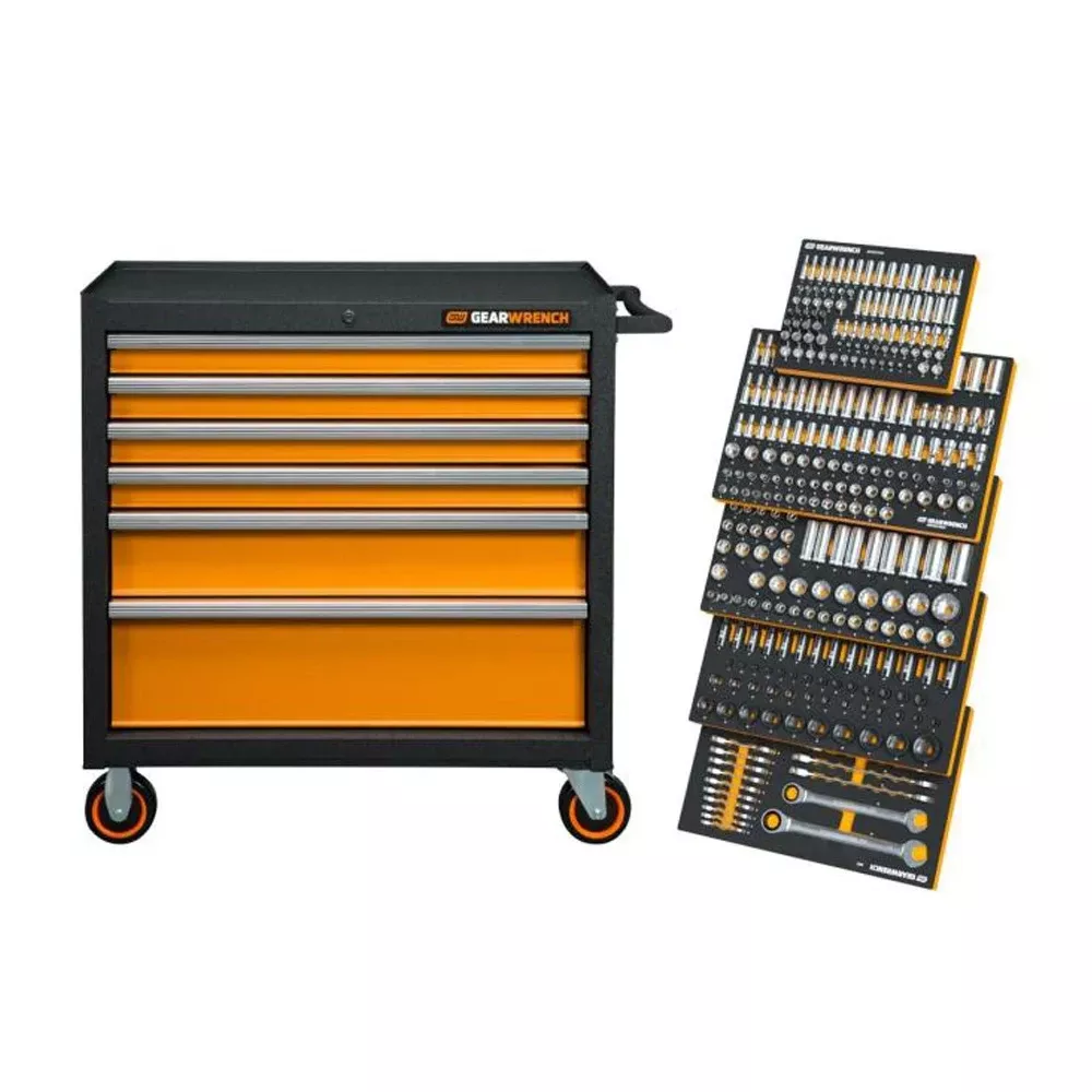 Gearwrench Tools 358 Piece MEGAMOD Metric Mechanics Tool Set in Modular Foam Trays with 36" Rolling Cabinet MEGAMOD358