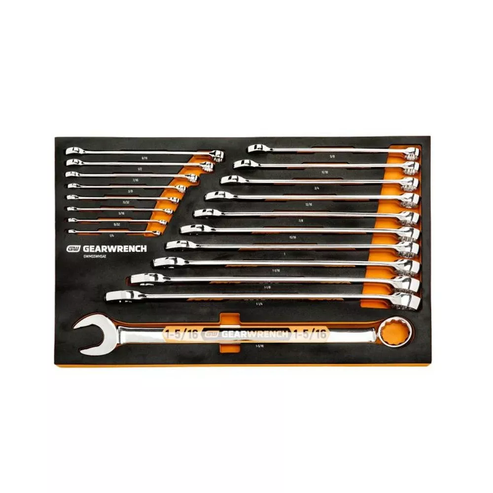 Gearwrench Tools MODSET 12 Point SAE Hi-Viz Long Pattern Combination Wrench Set in Foam Storage Tray (19-Piece) GWMSSWHSAE