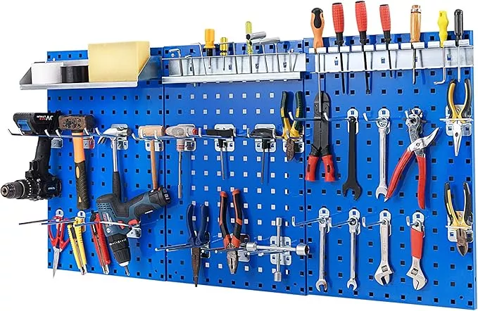 Goplus Garage Pegboard, Metal Pegboard Tool Organizer Kit with 3 Pegboards & 28 PCs Hanging Accessories, Heavy Duty Pegboard Wall Organizer, Peg Board for Workshop, Tool Storage