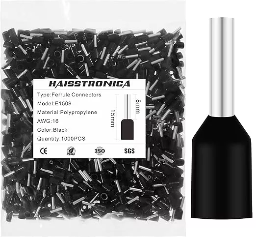 haisstronica 1000PCS Wire Ferrules Connectors,Black AWG16 Wire End Ferrule Terminals,Crimp Pin Cord End Terminals