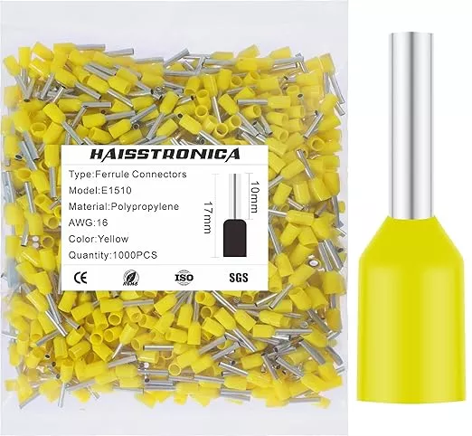 haisstronica 1000PCS Wire Ferrules Connectors,Yellow AWG16 Wire End Ferrule Terminals,Crimp Pin Cord End Terminals